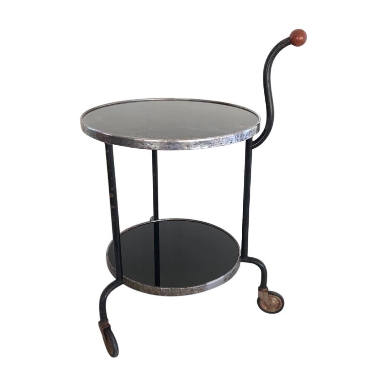 Art Deco 2-layer Glass Rare Rolling Bar Cart, 1940s, Italy For Sale