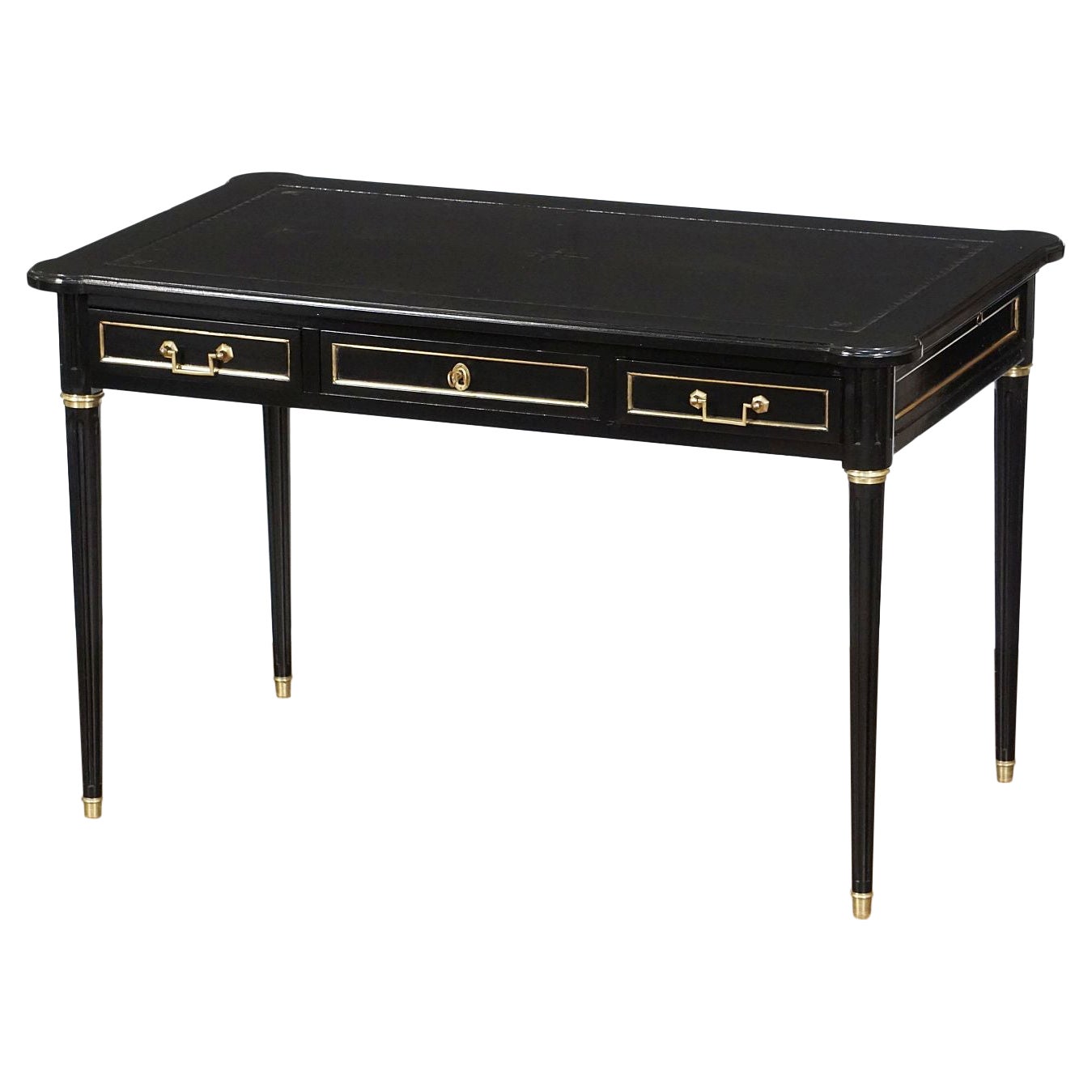 French Ebonized Writing Table or Desk with Embossed Leather Top