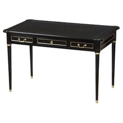 French Ebonized Writing Table or Desk with Embossed Leather Top