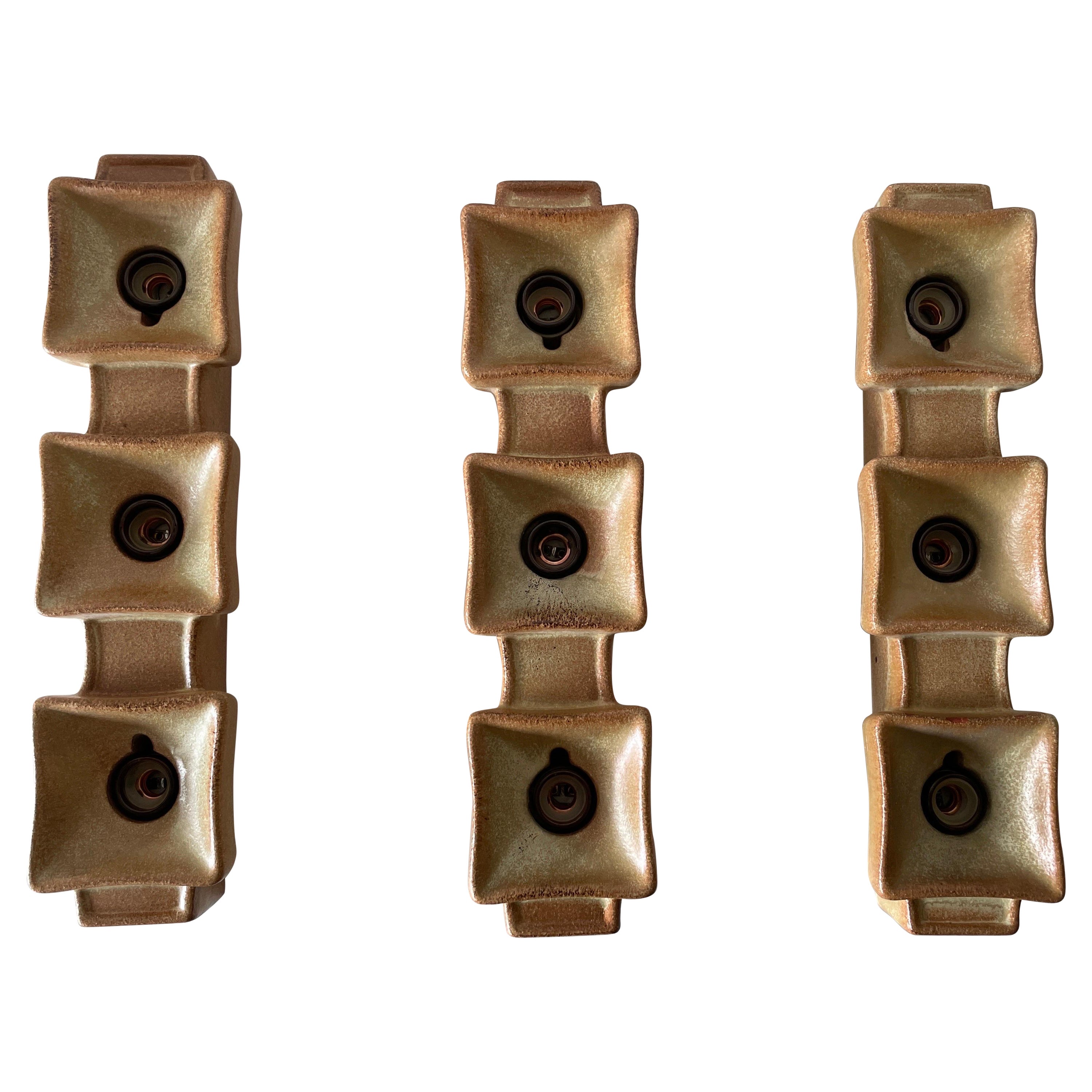 Brown Ceramic Set of 3 Sconces by Pan Leuchten, 1970s, Germany For Sale