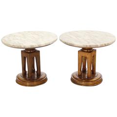Pair of Very Nice Marble Top End Tables on Sculptural Bases