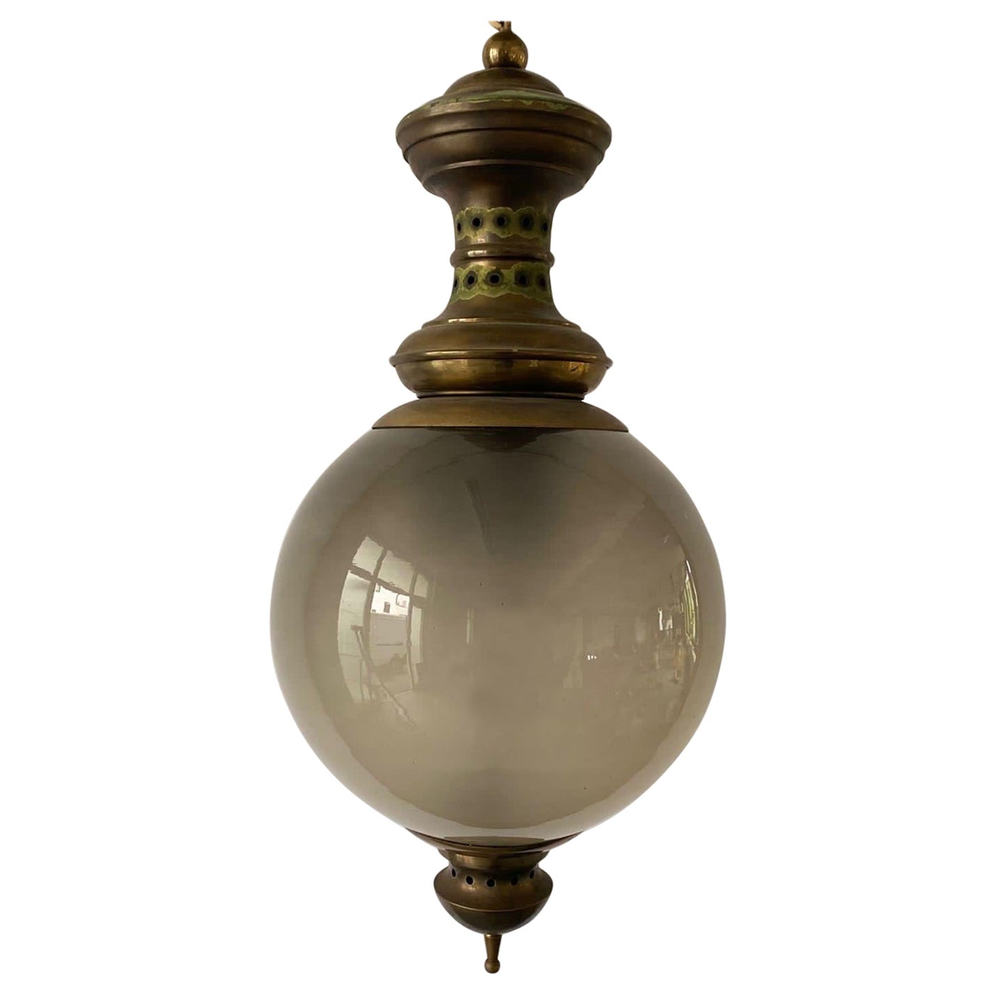 Glass & Brass Ceiling Lamp by Luigi Caccia Dominioni for Azucena, 1950s, Italy