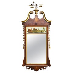 Retro Federal Satinwood Inlaid Carved Mahogany Parcel Gilt And Eglomise Painted Mirror