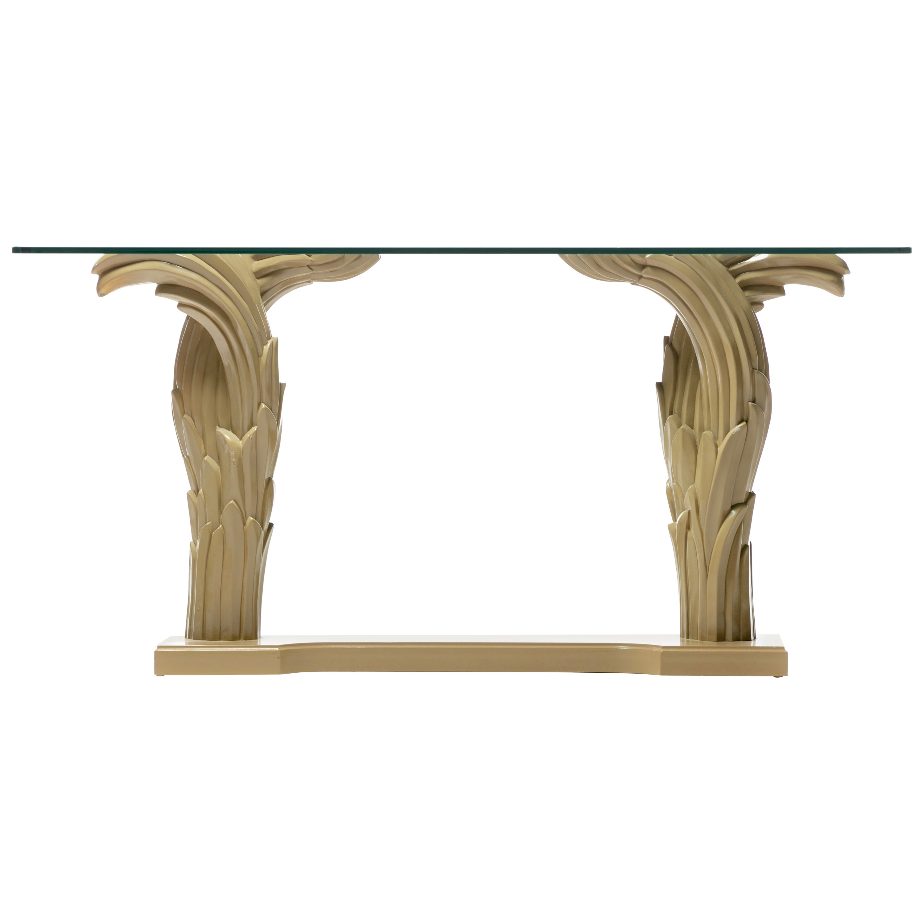 Art Deco Serge Roche Style Palm Leaf Console Lacquered in Almond Latte c. 1980 For Sale