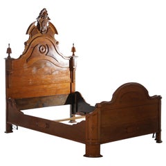 Antique Renaissance Revival Carved Walnut Double Bed, C1890