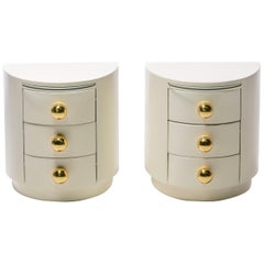 Post Modern Ivory Lacquered Night Stands with Dramatic Polished Brass Hardware