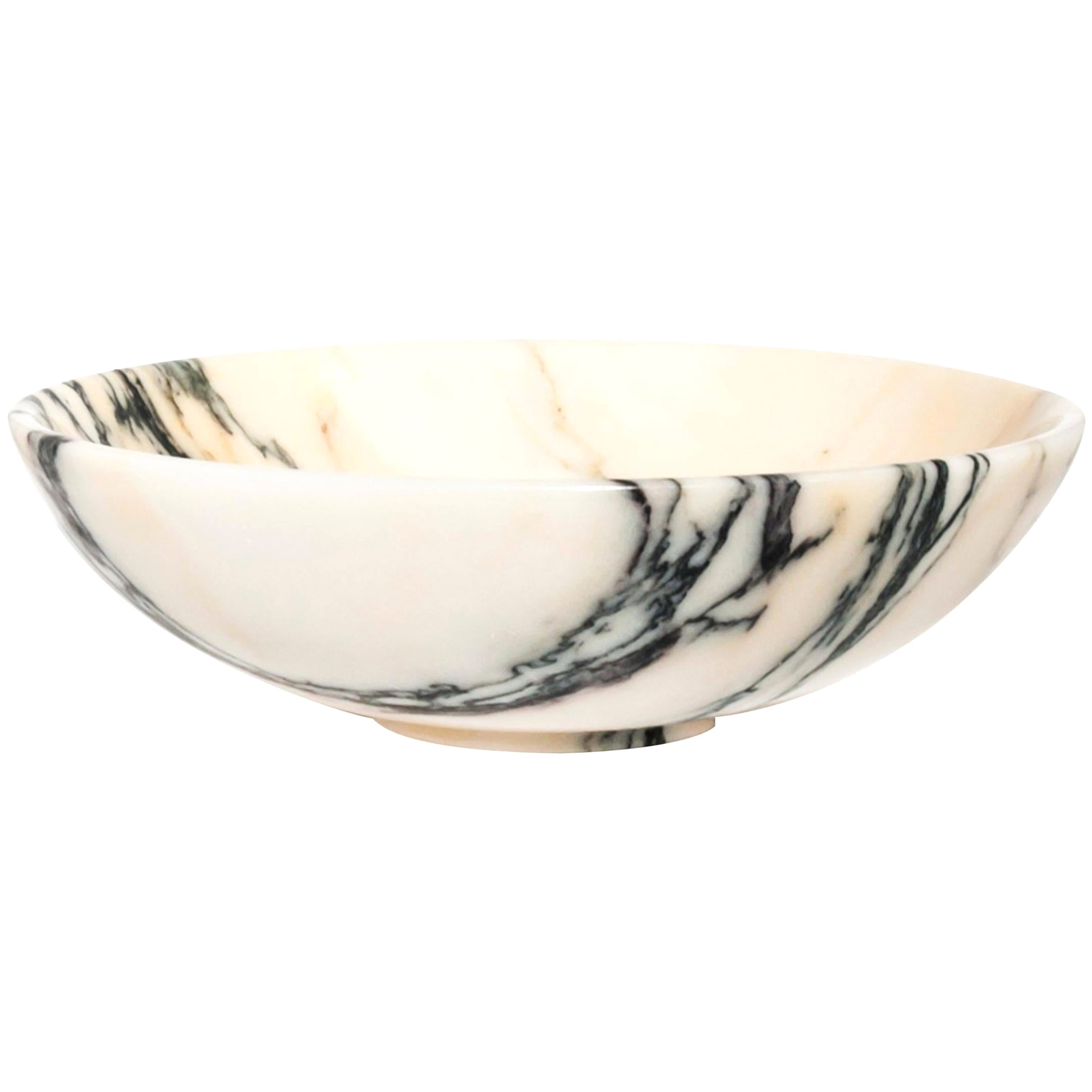 Handmade Small Fruit Bowl in Paonazzo Marble For Sale