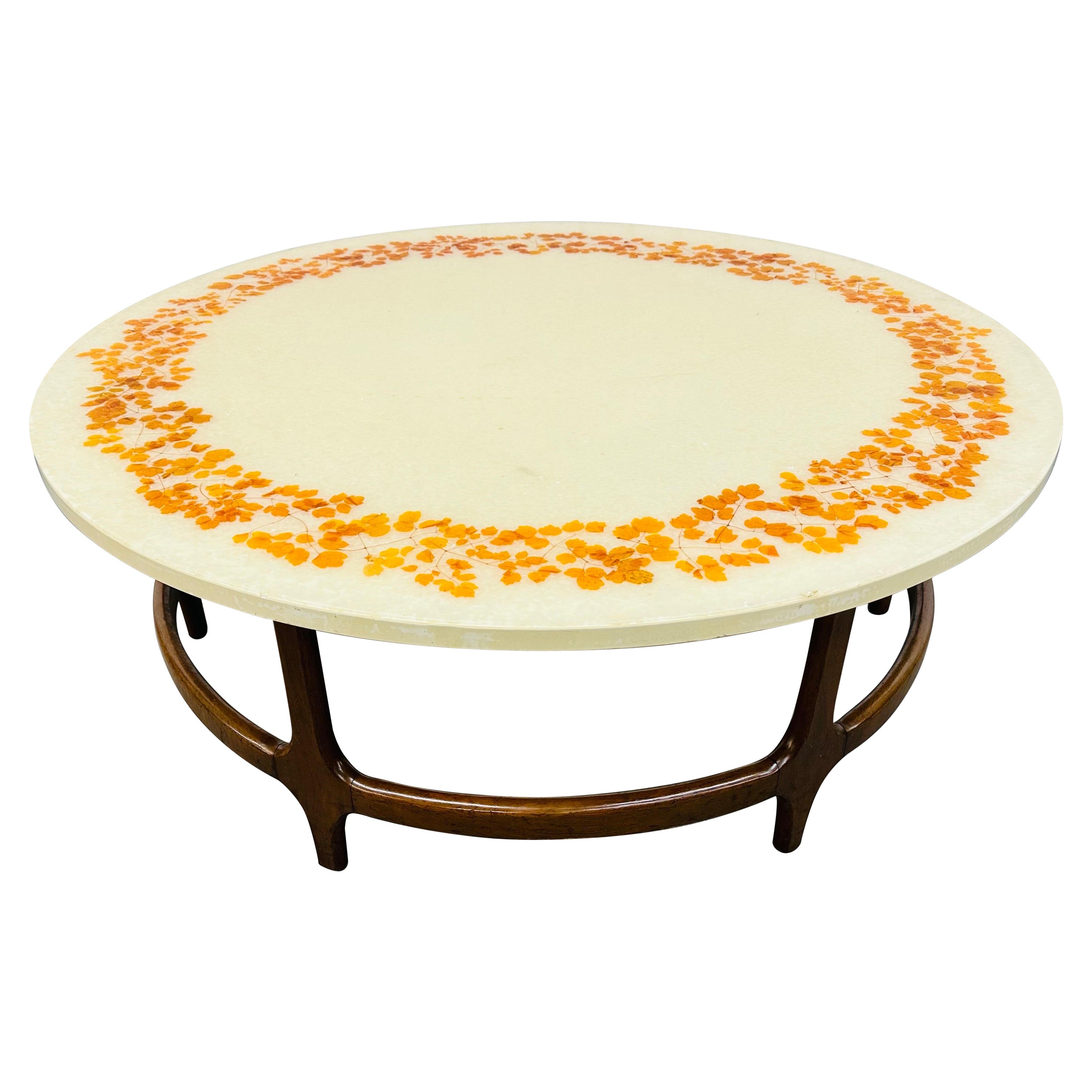 Mid-Century Modern Round Decorative Walnut Coffee Table For Sale