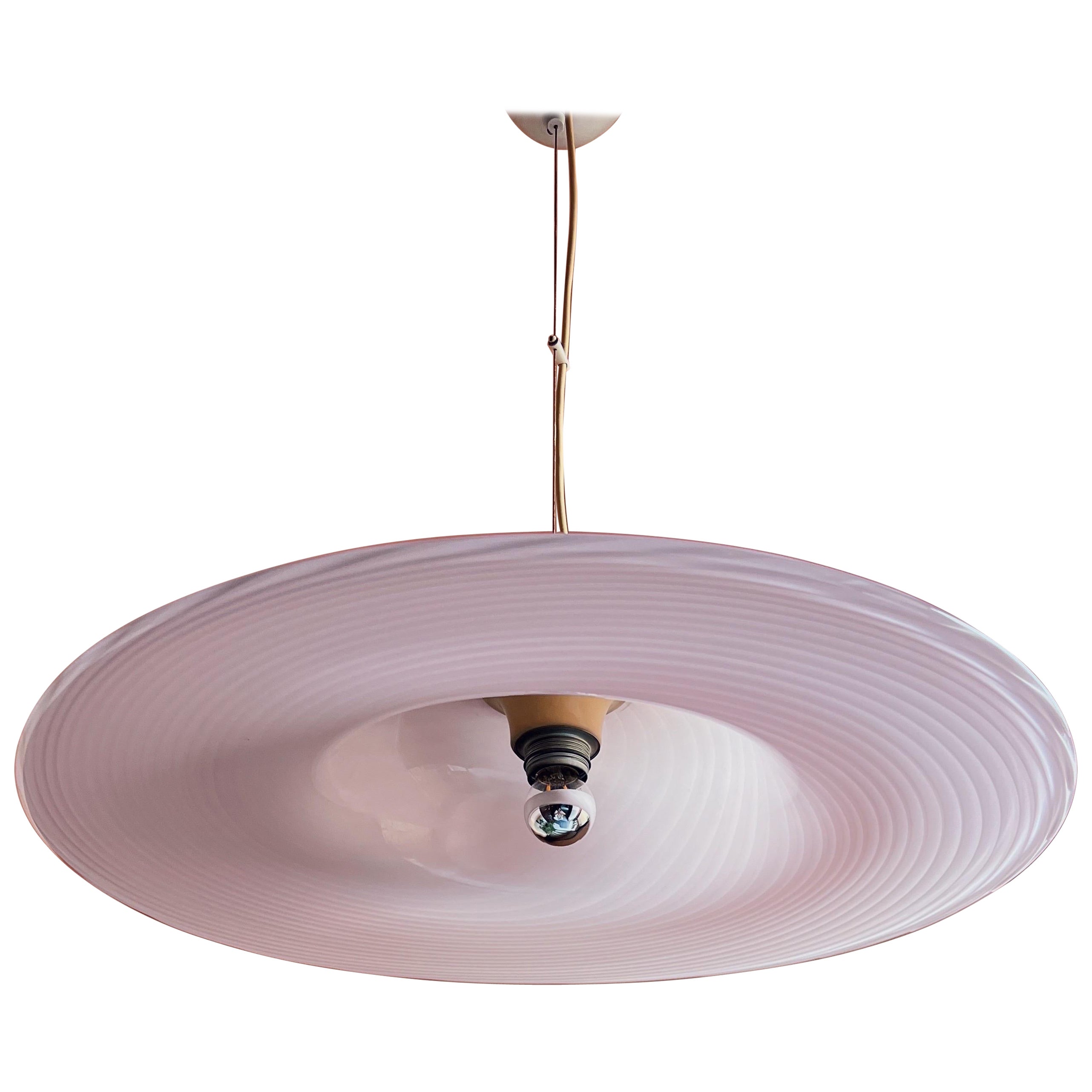 Light pink swirl Murano glass pendant light, 1970 For Sale