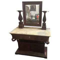 Antique Mid-19th Century Fir Wood Veneered in Mahogany and marble Sicilian Vanity Table 
