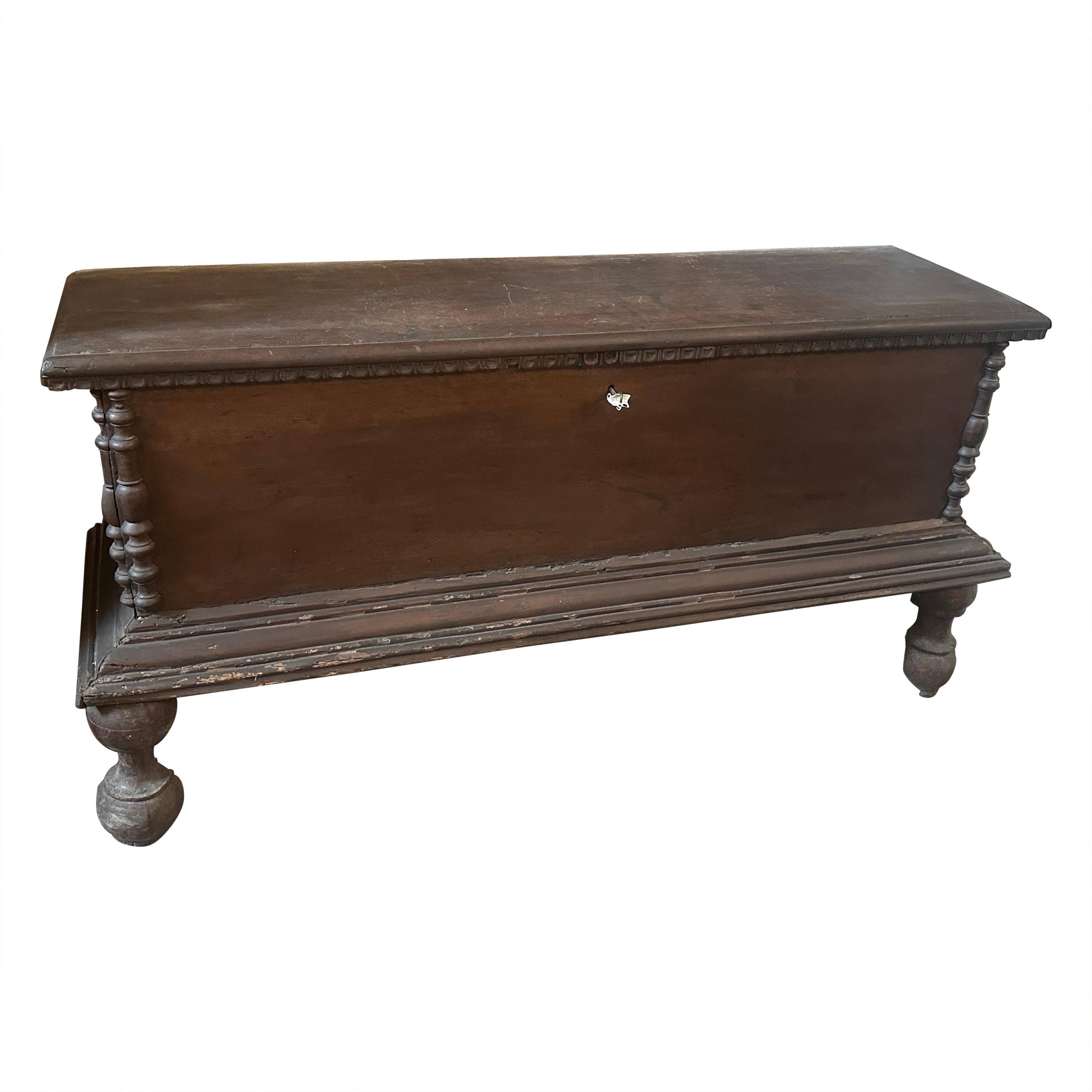 1850 Louis Philippe Walnut Wood Traditional Sicilian Blanket Chest For Sale