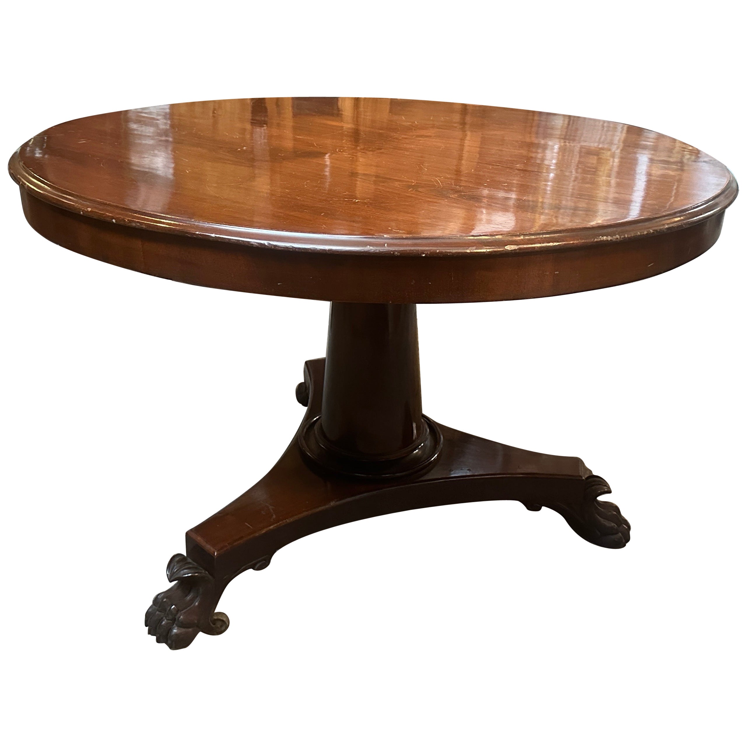 Table sicilienne ronde à plateau basculant en bois d'acajou plaqué Empire des années 1840