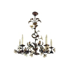 Late 19th Century French Iron and Glass Flower Chandelier