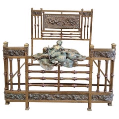 Antique Italian Brass Bed Art Nouveau Period King Size Frame