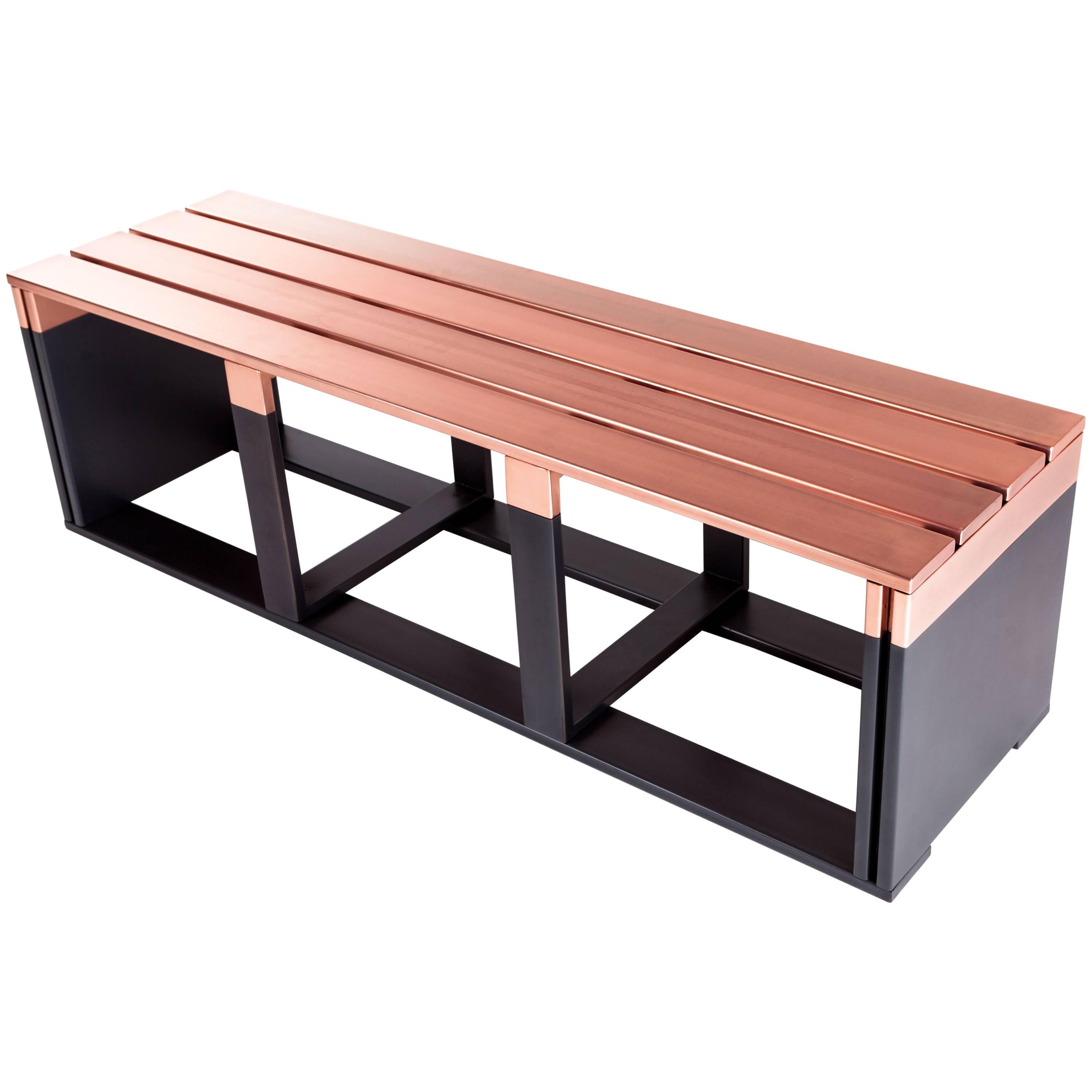 Bicroma Bench in Copper and Dark Matt Iron by Parisotto and Formenton For Sale