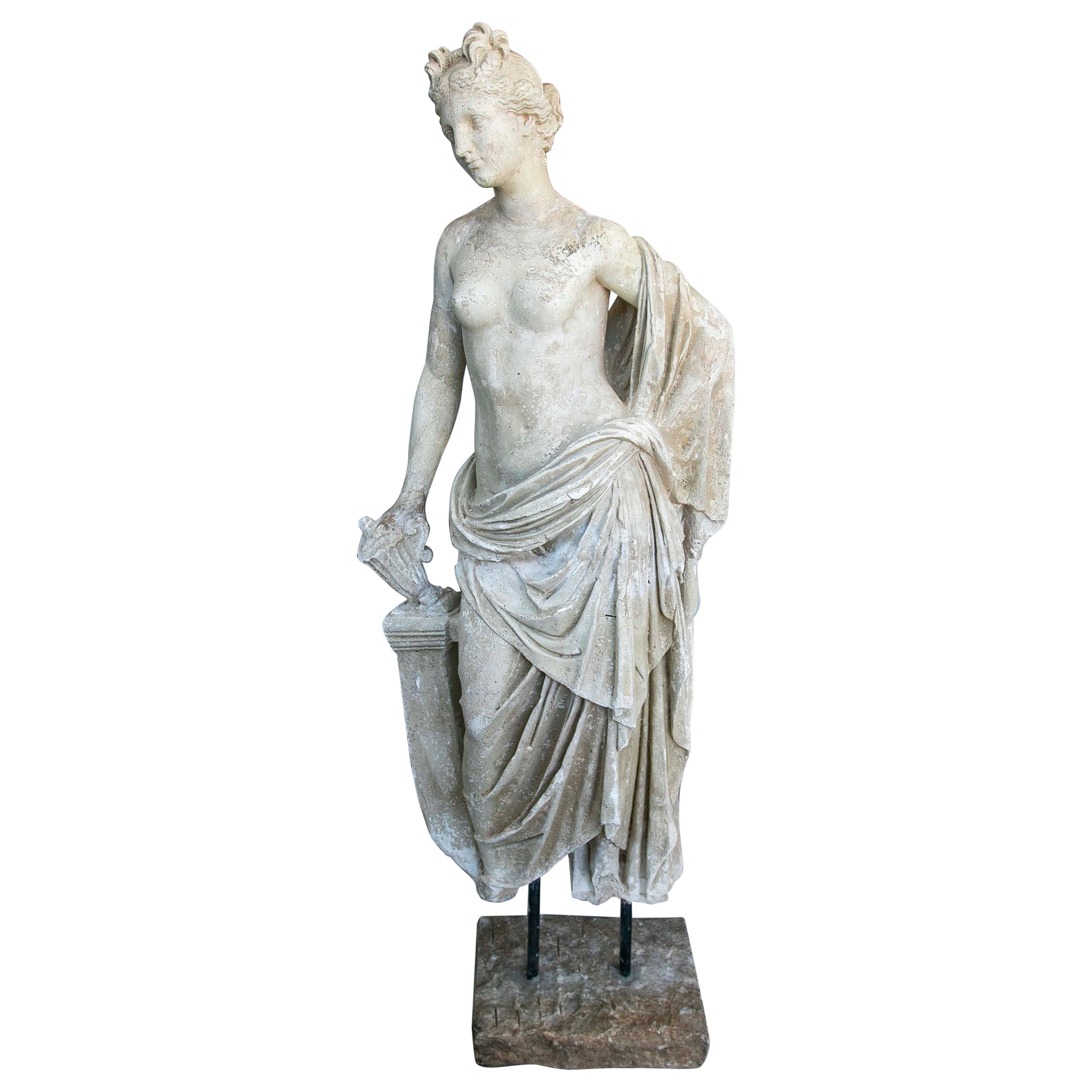 1930s Spanish Stucco Sculpture on a Stone Base For Sale