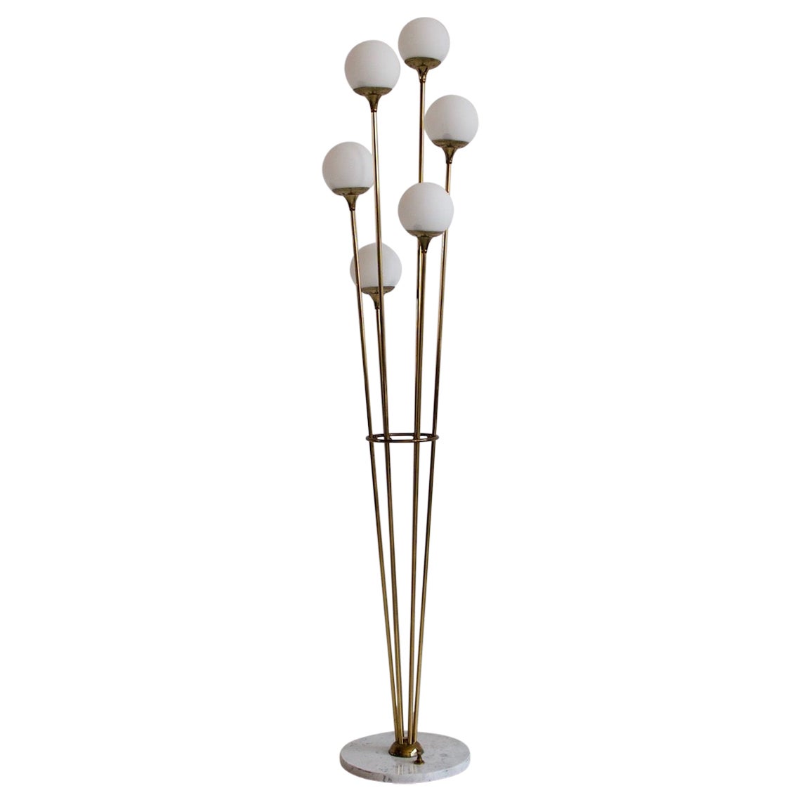 Italian Brass Floor Lamp with Six Lights in the Style of Stilnovo