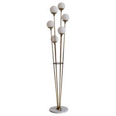 Italian Brass Floor Lamp with Six Lights in the Style of Stilnovo