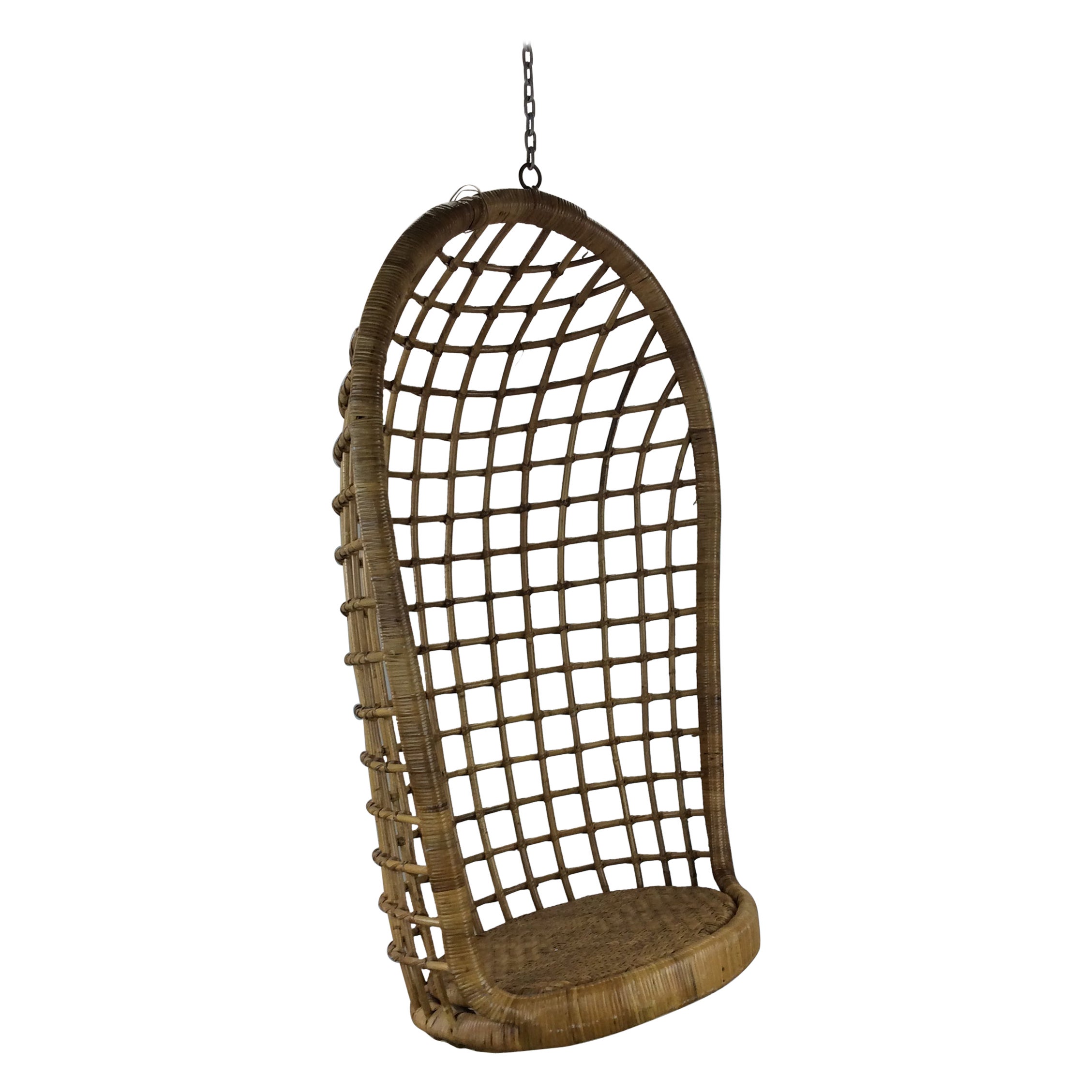 Vintage Boho Chic Rattan Hanging Swing Chair For Sale