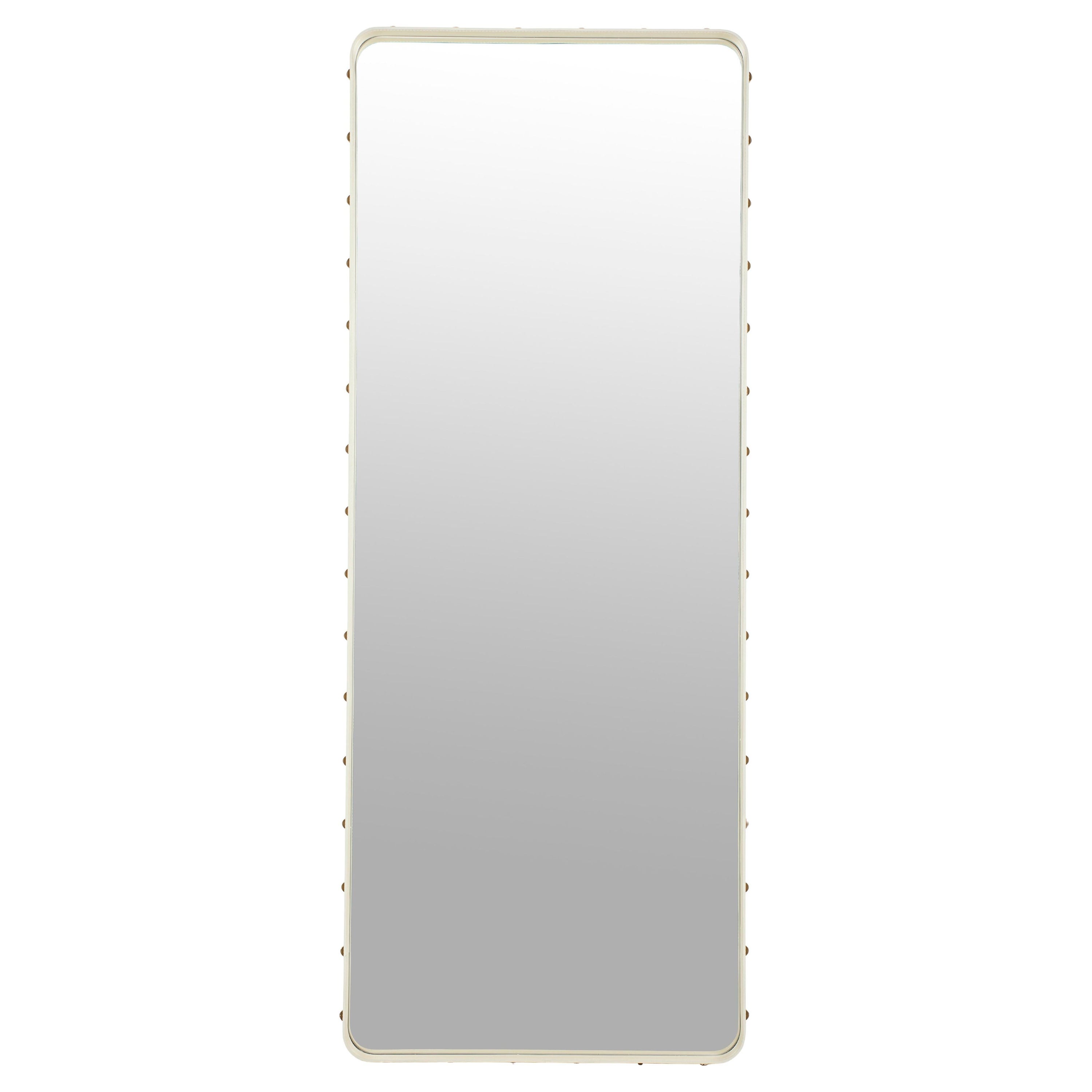 Large Jacques Adnet 'Rectangulaire Mirror' Wall Mirror in Cream Leather for GUBI