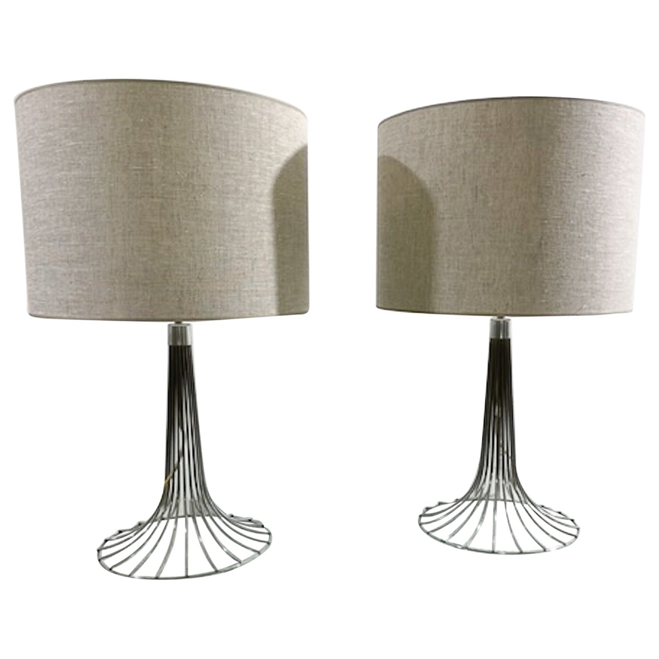Mid-Century Modern Space Age Pair of Chrome Table Lamps, 1970s
