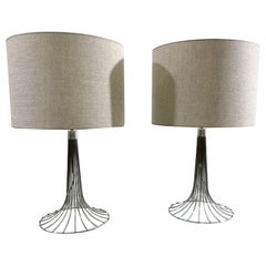 Retro Mid-Century Modern Space Age Pair of Chrome Table Lamps, 1970s