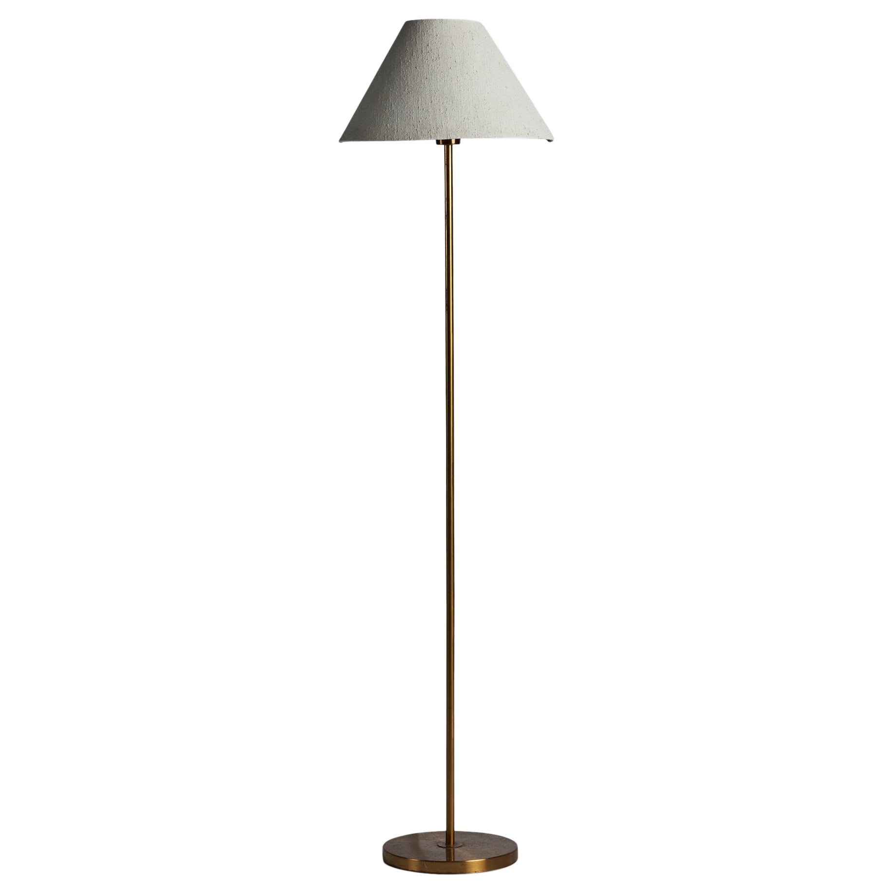 Swedish Designer, Floor Lamp, Brass, Fabric, Sweden, 1950s For Sale