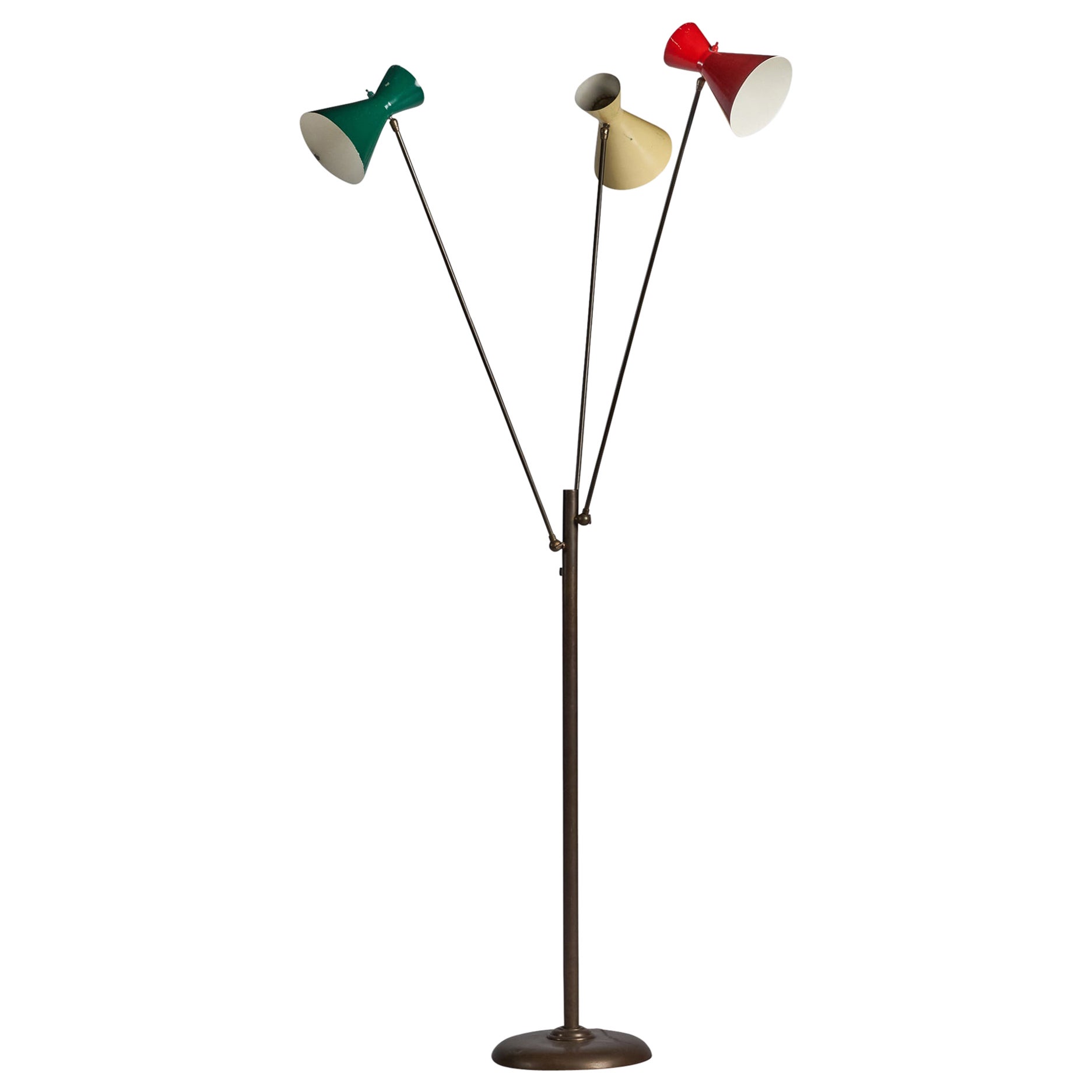 Italian Designer, Floor Lamp, Brass, Metal, Italy, 1980s For Sale