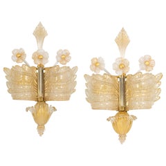 Retro Pair of Large Murano Glass Wall Sconces by Barovier & Toso, Italy, 1970s