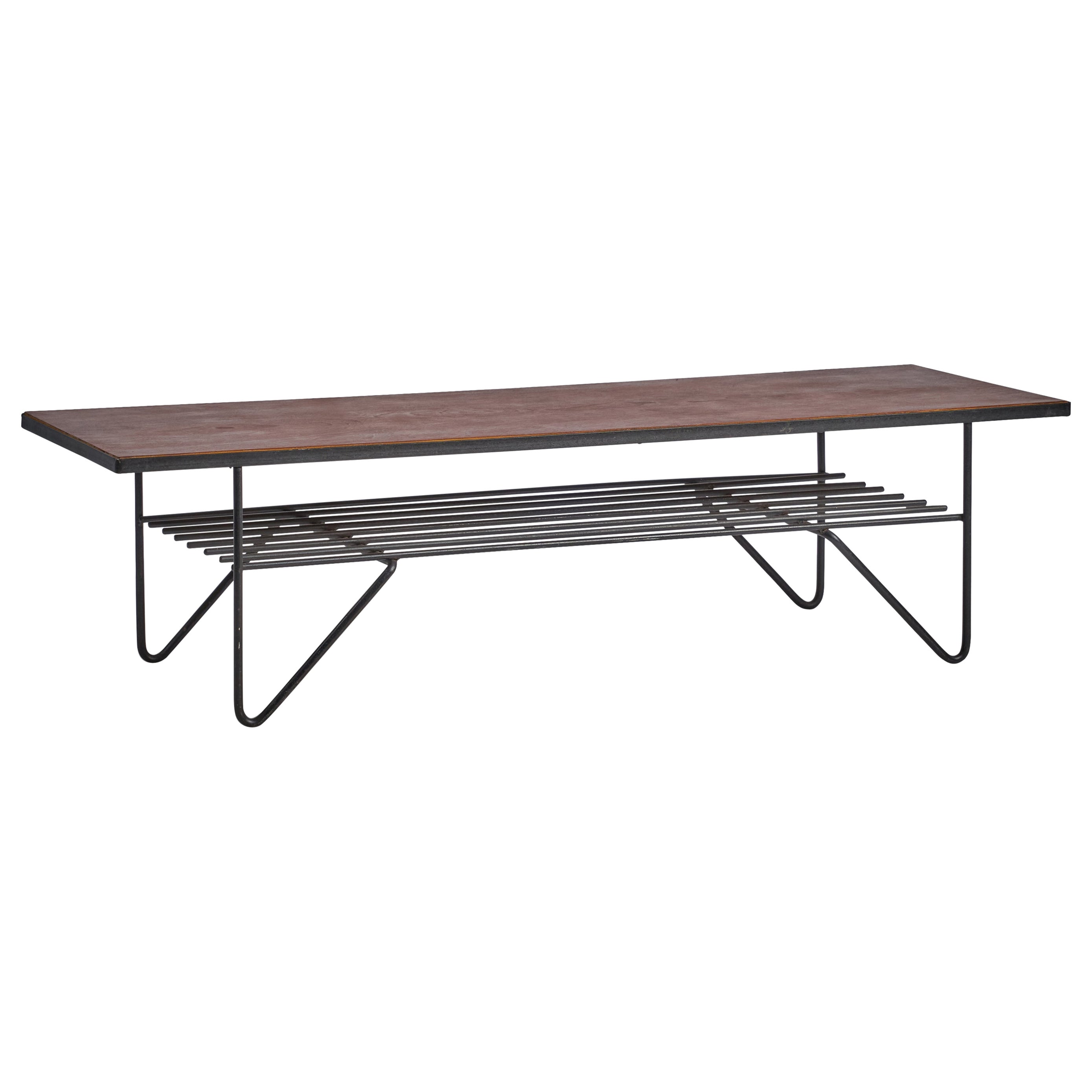 American Designer, Coffee Table, Iron, Oak, USA, 1950s For Sale