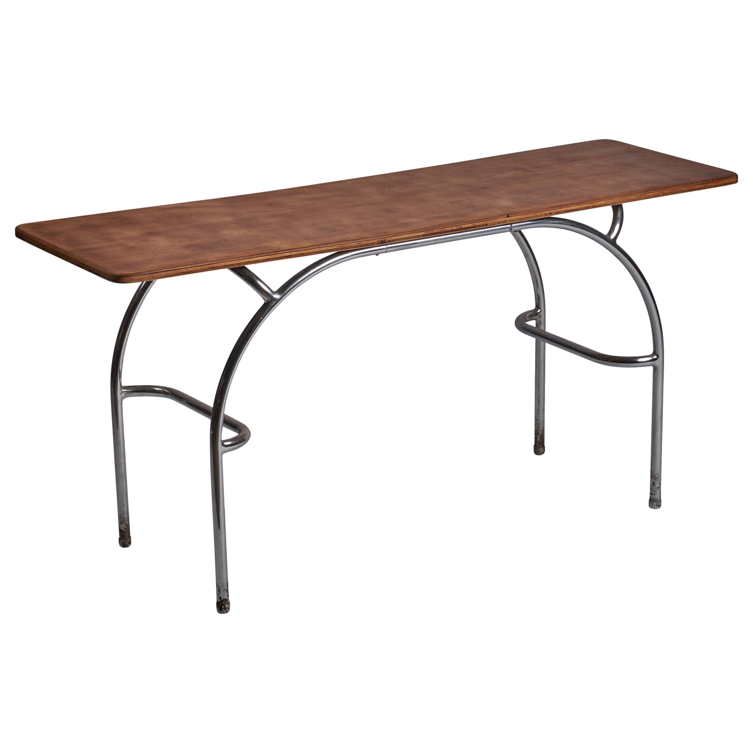 Table console Kem Weber, bois, métal chromé, États-Unis, années 1930 en vente