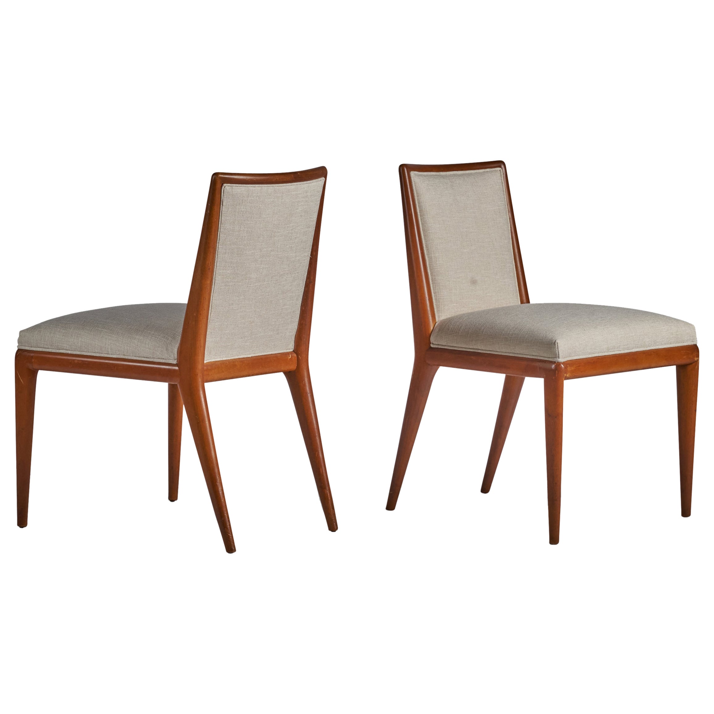 T.H. Robsjohn-Gibbings, Side Chairs, Walnut, Fabric, USA, 1950s