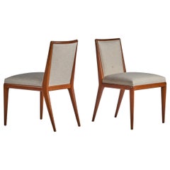T.H. Robsjohn-Gibbings, Side Chairs, Walnut, Fabric, USA, 1950s