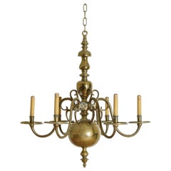 Lustre hollandais en laiton à 6 lumières, 1ère moitié du 19ème siècle