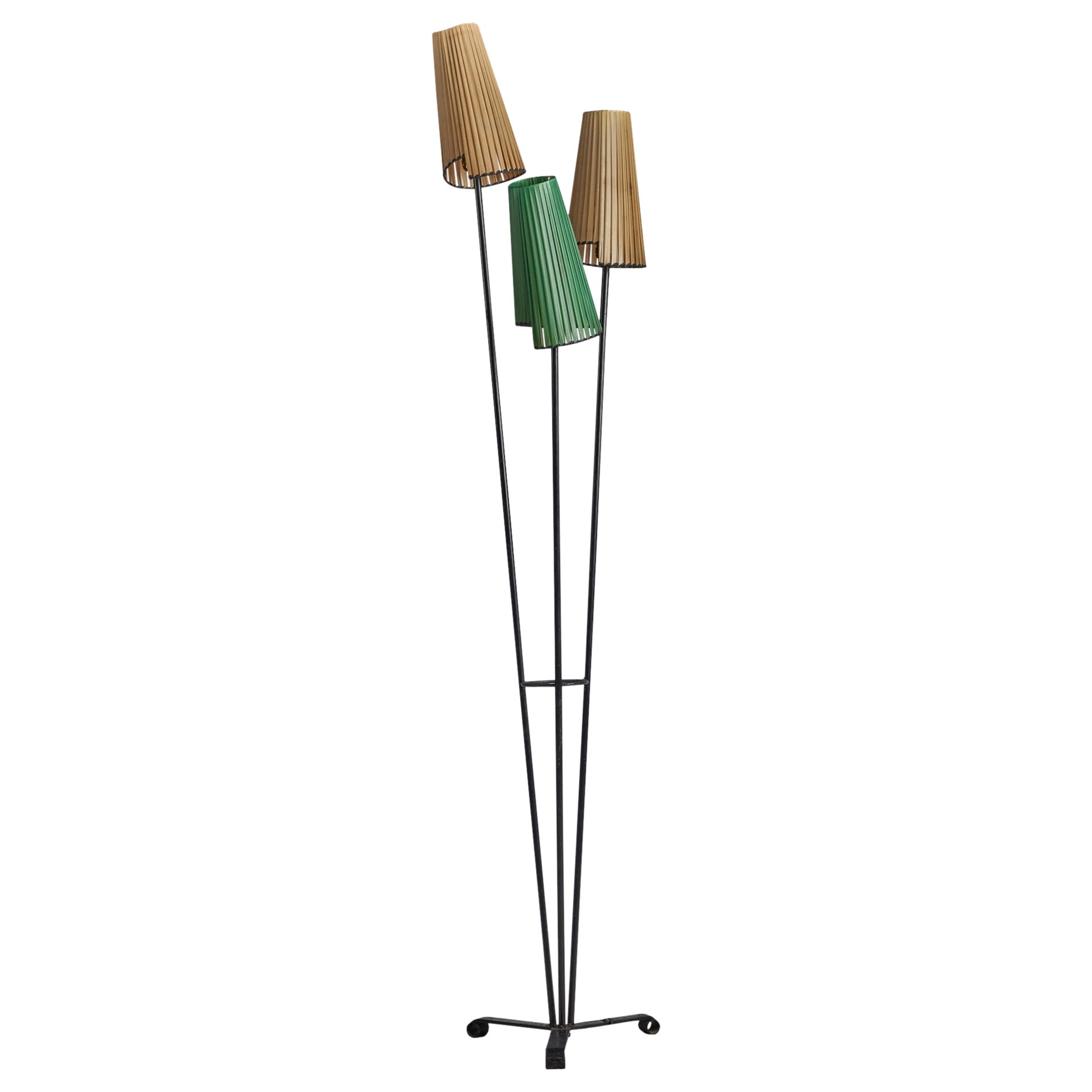 French Designer, Large Floor Lamp, Iron, Rubber, France, 1950s For Sale