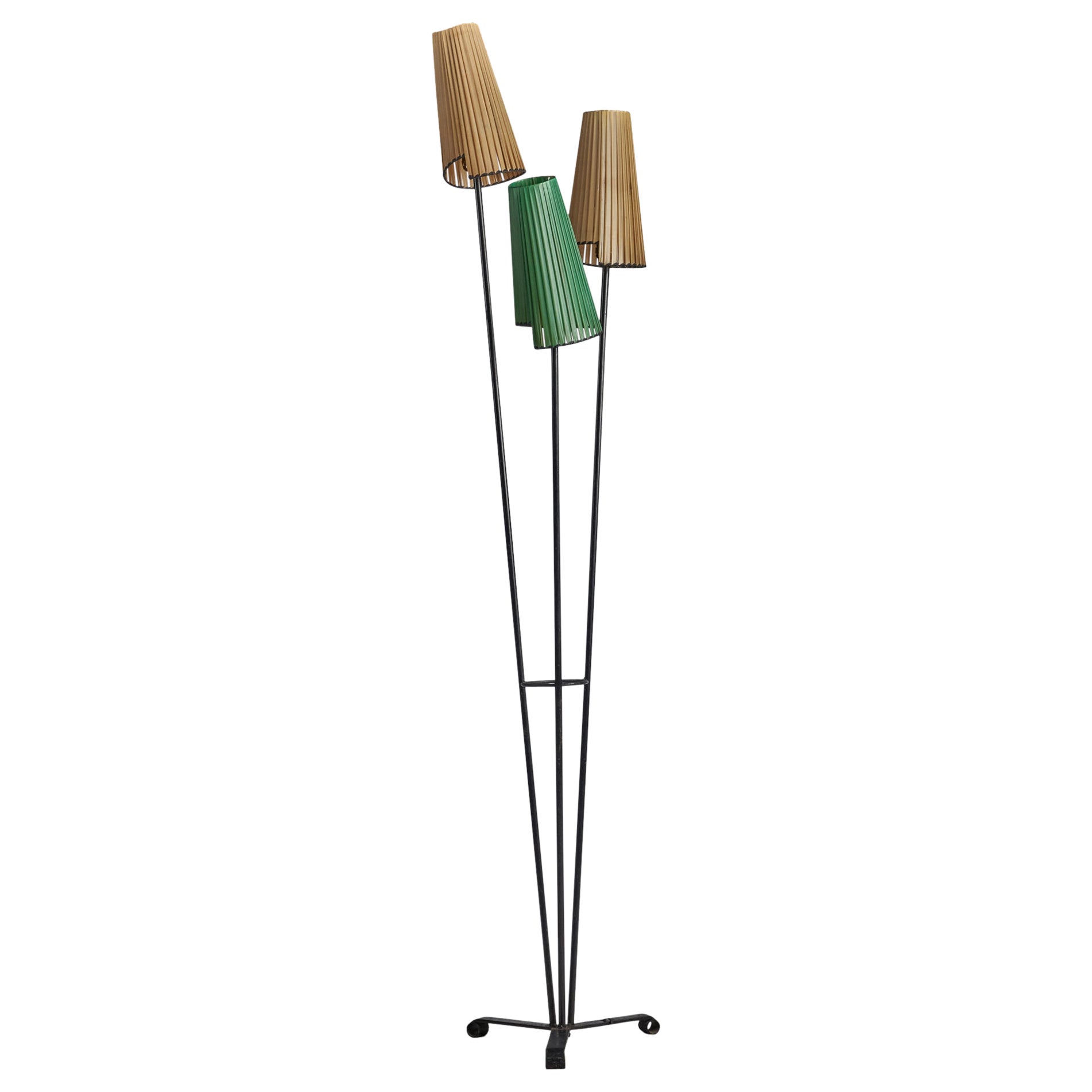 French Designer, Large Floor Lamp, Iron, Rubber, France, 1950s