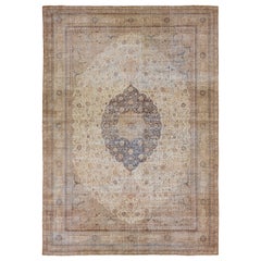 Oversize Antique Turkish Sivas Wool Rug Handmade Medallion In Beige Color