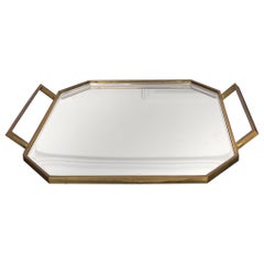 Hexagonal Brass & Steel Mirror Centerpiece Tray, Italy, 1970s