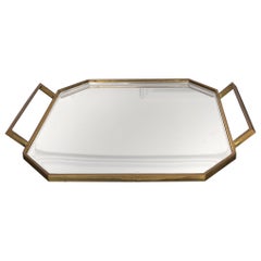 Retro Hexagonal Brass & Steel Mirror Centerpiece Tray, Italy, 1970s