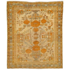 Antique Persian Afshar Handmade Tan & Orange Wool Rug with Allover Design