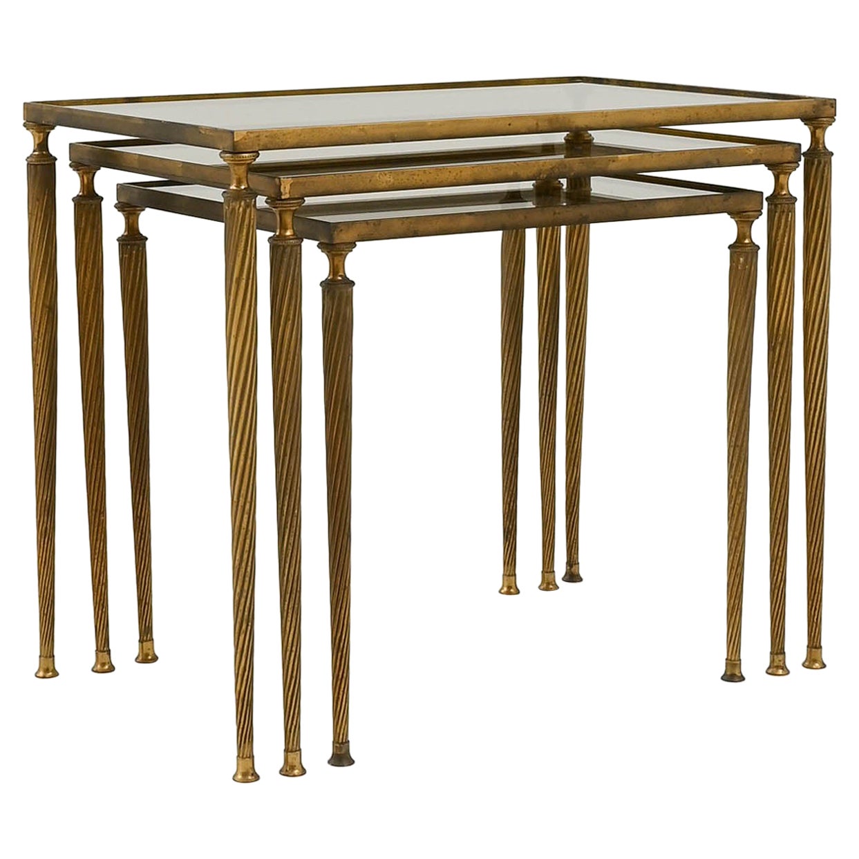 20th Century French Brass Nesting Tables, Set of Three