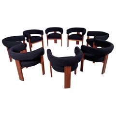 Set di 8 sedie in teak e bouclè nero di Ettore Sottsass per Poltronova, 1960