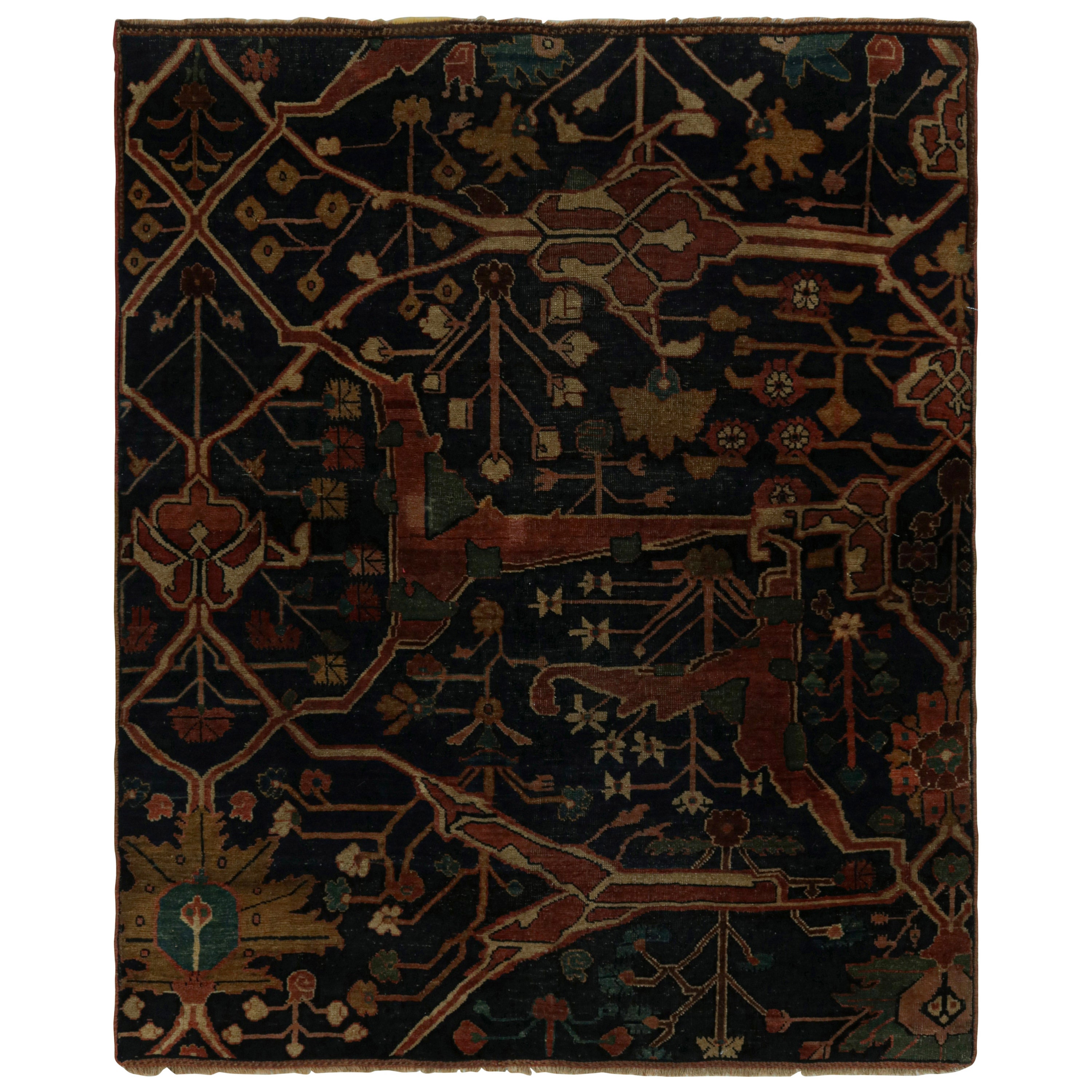 Antique Bidjar Persian rug in Blue-Brown Geometric Patterns by Rug & Kilim For Sale