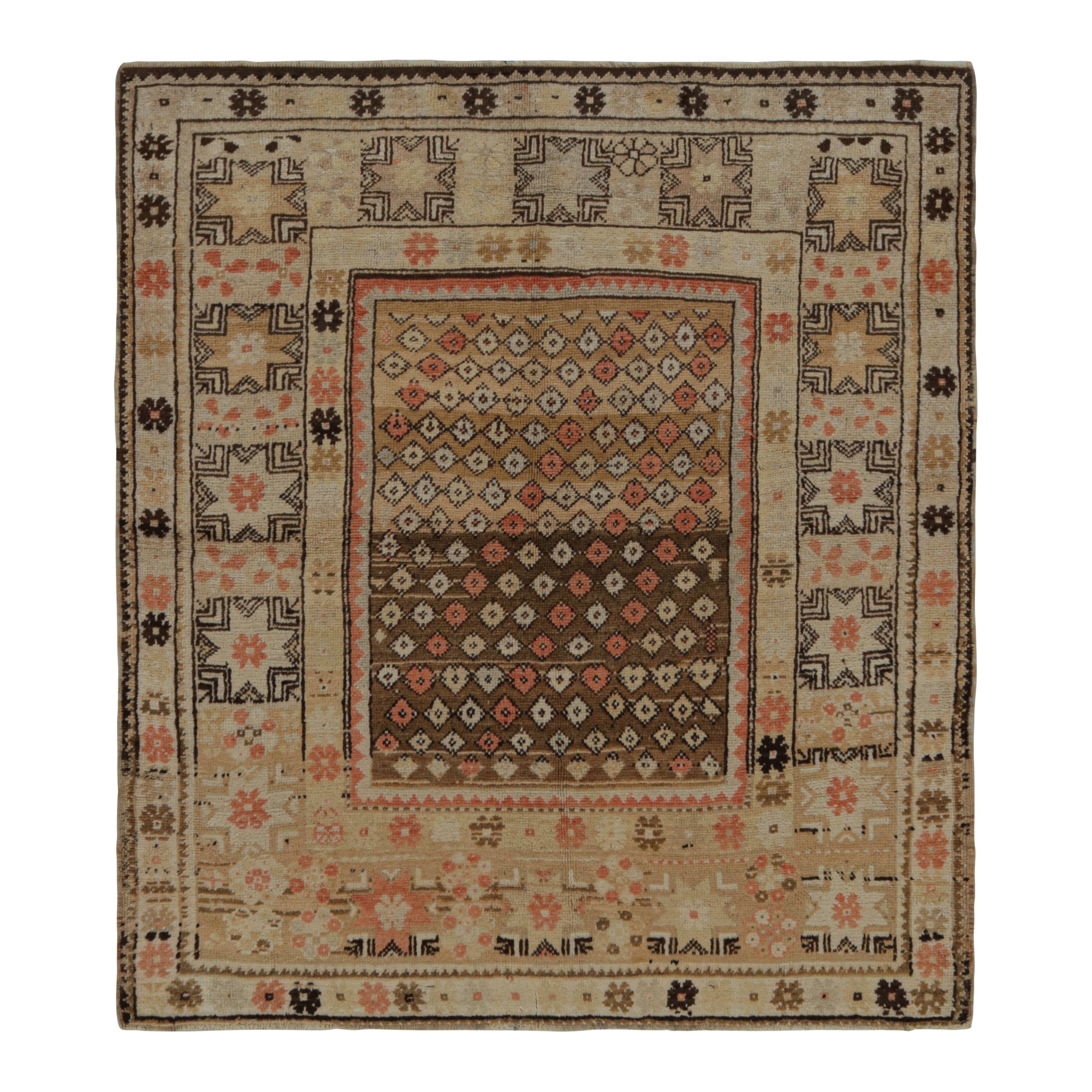 Antique Oushak rug in Beige-Brown Tribal Patterns by Rug & Kilim For Sale