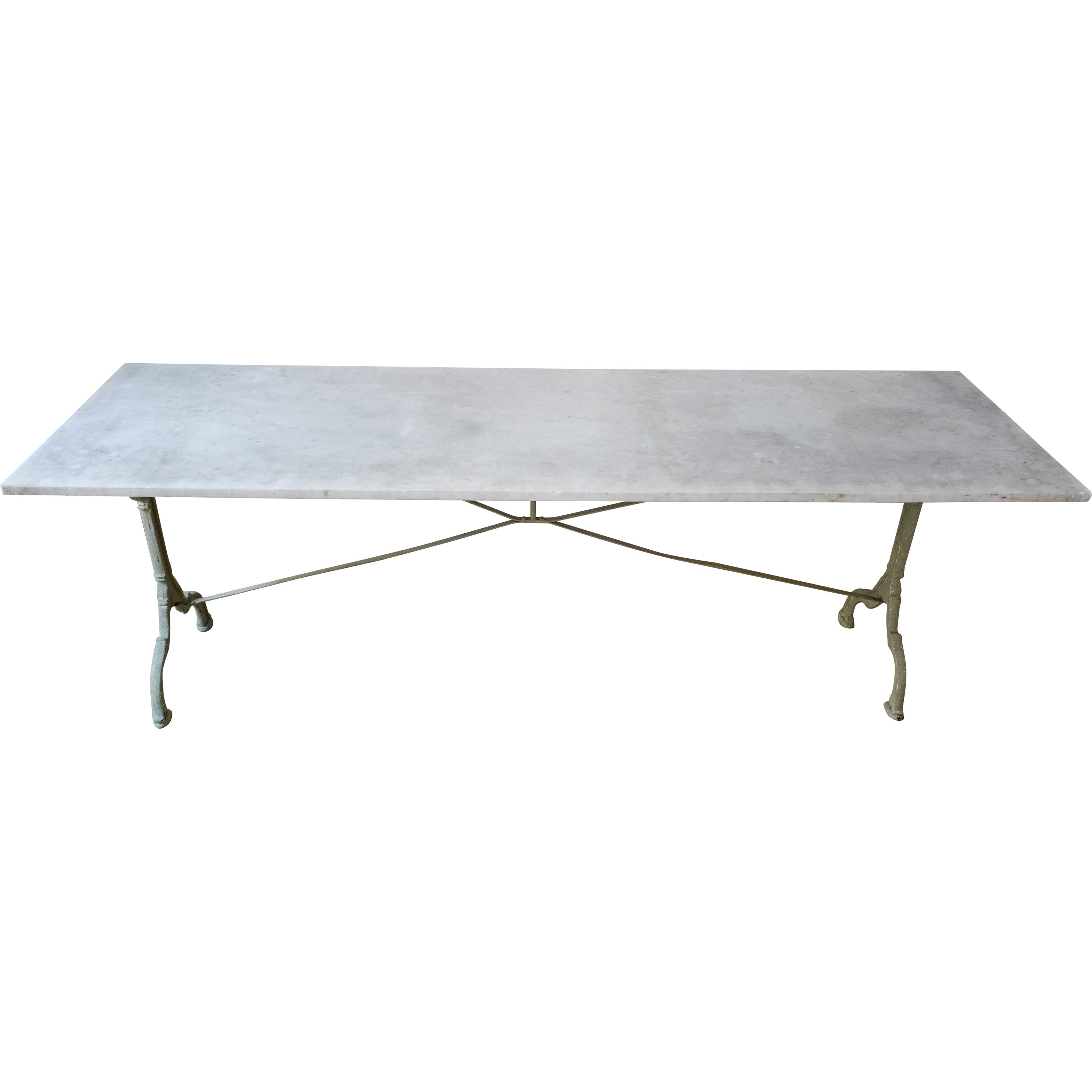 19th Century French Garden Dining Table – Green/Grey Cast Iron Base & Marble Top