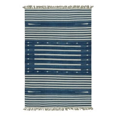 Rug & Kilim’s Contemporary Dhurrie Rug with White and Blue Stripes