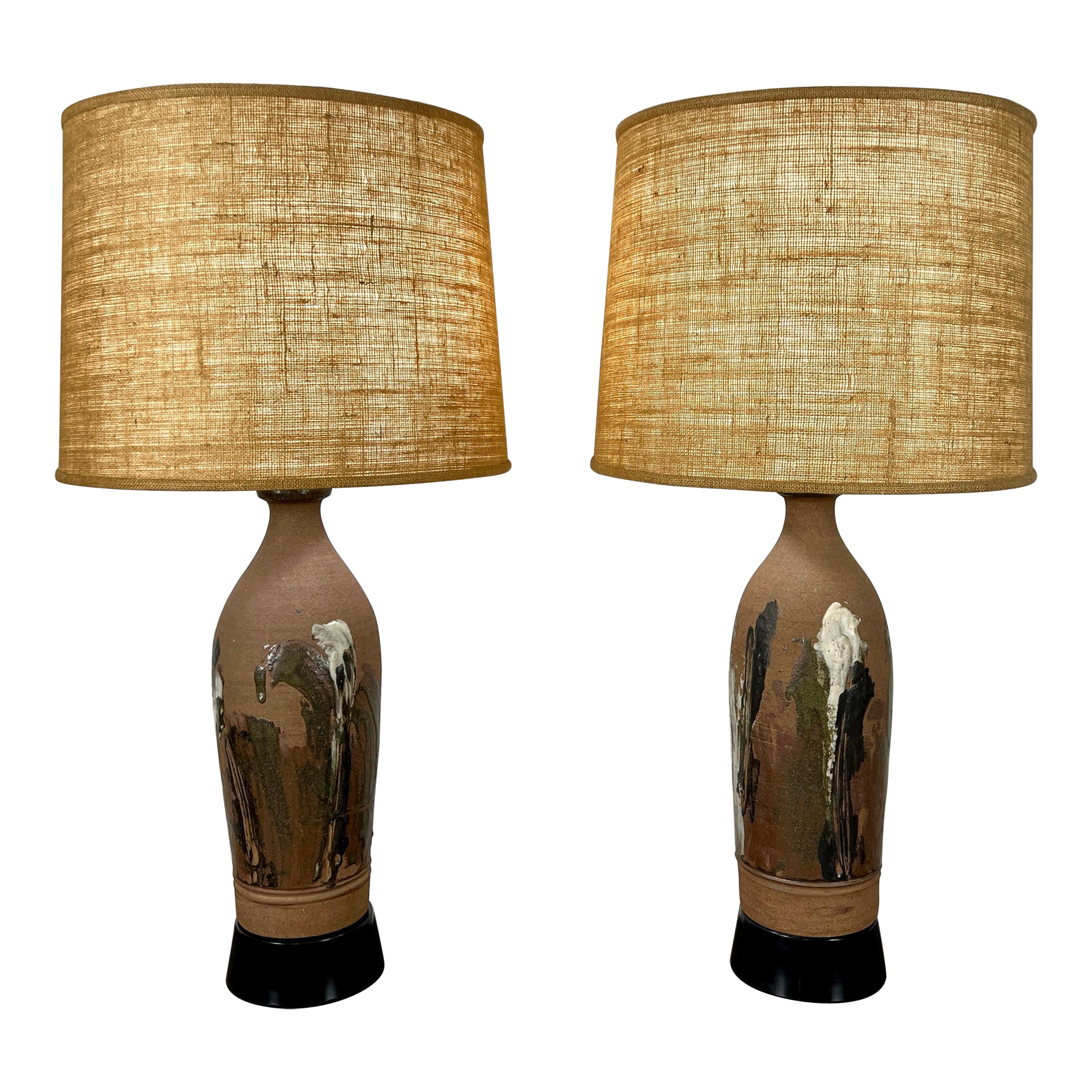 Lampes vintage en grès de Larry Shep