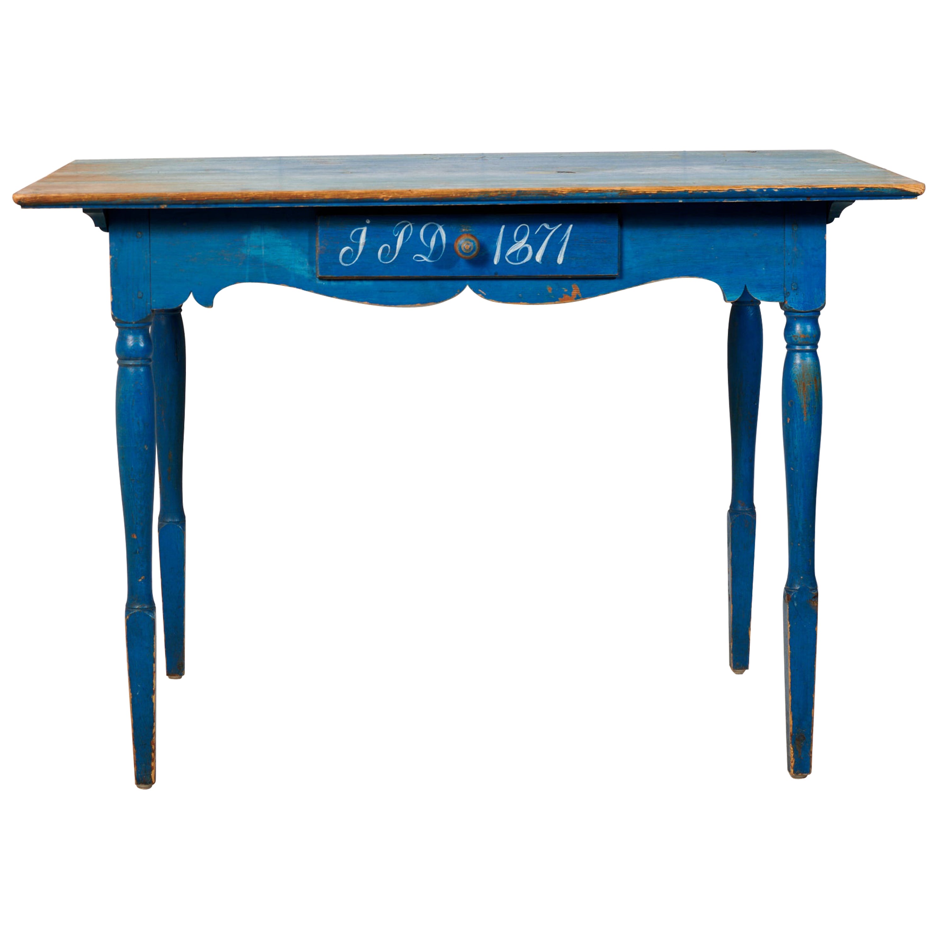 Antique Northern Swedish Blue Country Table or Desk For Sale