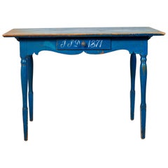 Antico tavolo o scrivania svedese blu di campagna