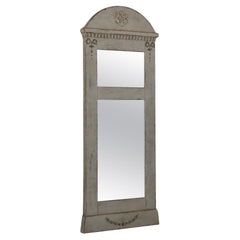 Antique Swedish 1880s Gray Painted Wall Mirror with Carved Rosettes and Ribbons